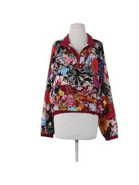 Johnny Was Active Jacket Sz L Burgundy Multicolor Floral Recycled Poly AW Jacket